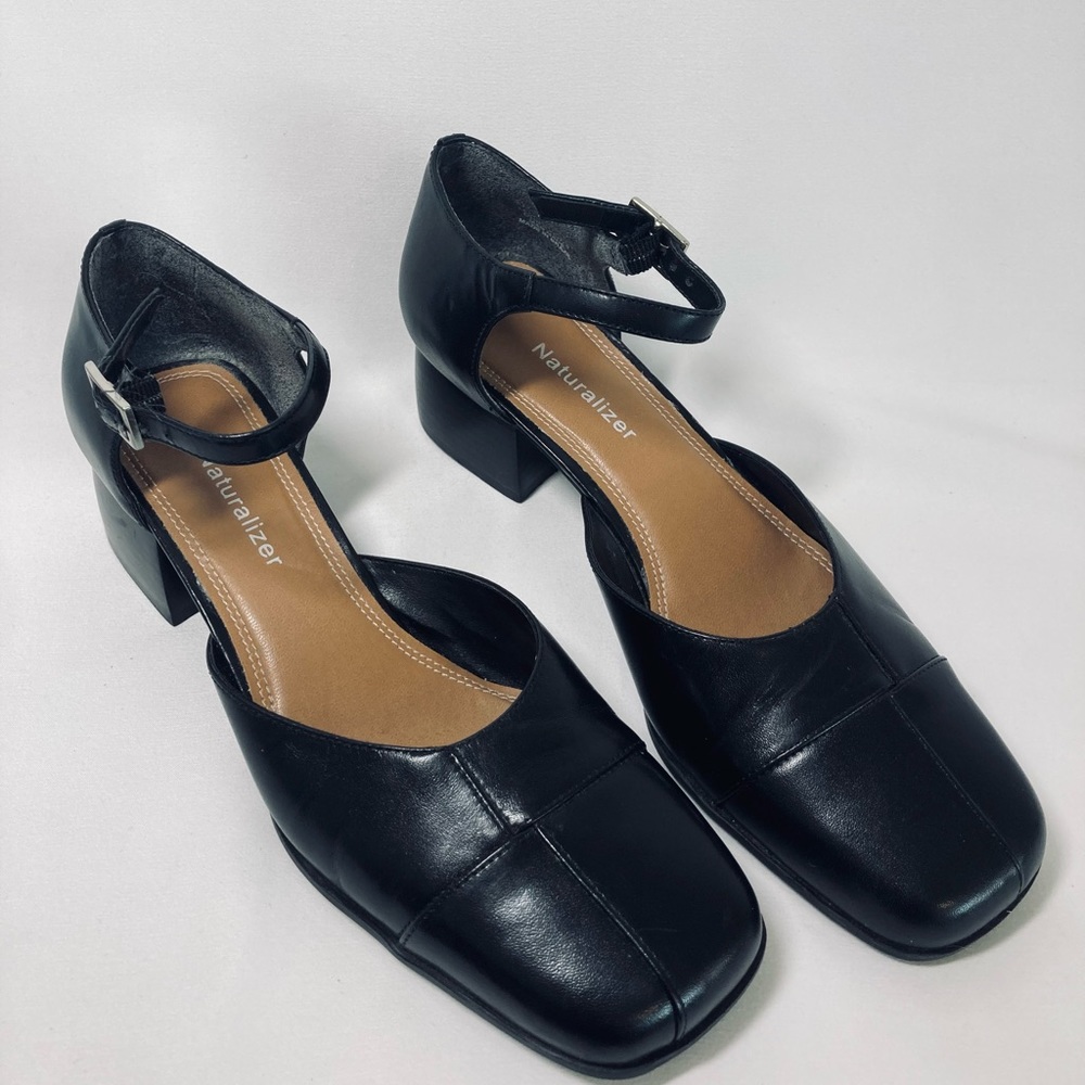 Naturalizer Mary Jane Square Toe Block Heel- Y2K -Black Leather-Women’s 8 Narrow